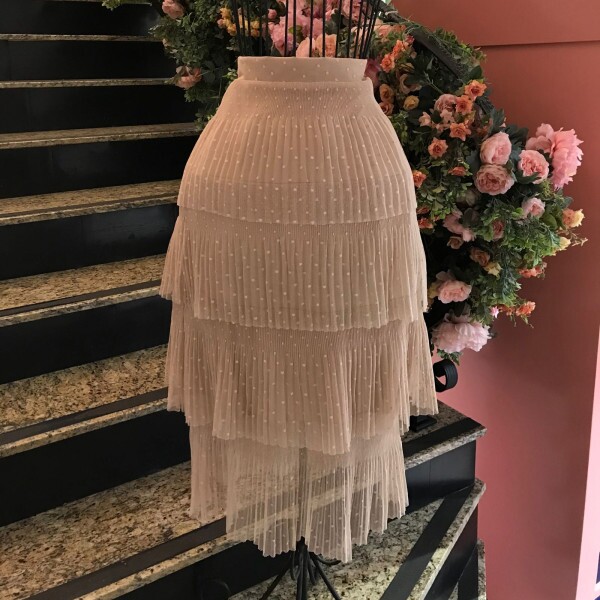 Saia de Tulle de Malha com Poá Nude